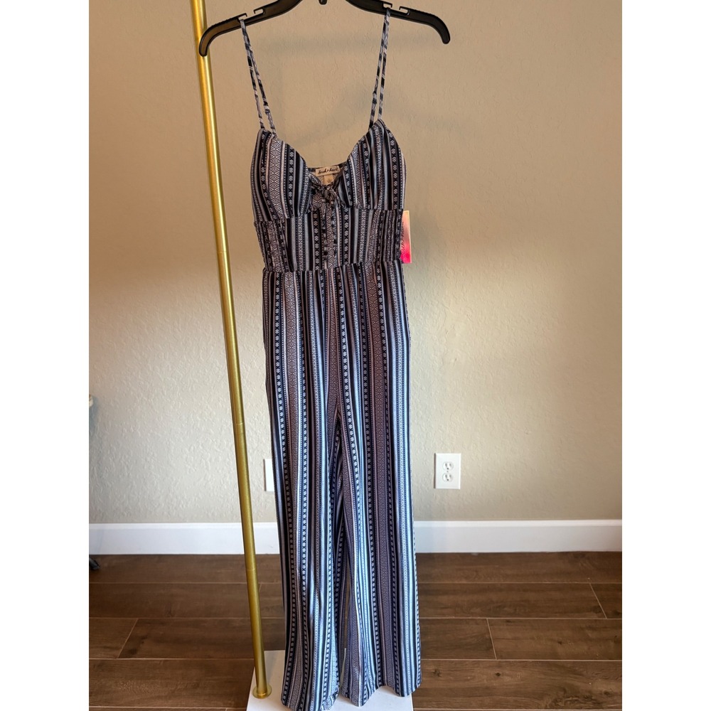 Derek Heart Jumpsuit NWT Built In Bra Geometric Stripe Wide Leg M Boho